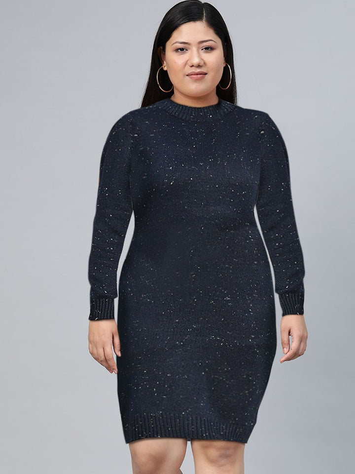 all about you Navy Blue Self Design Jumper Dress