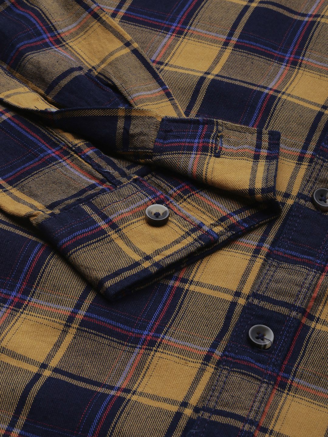 The Indian Garage Co Men Navy Blue & Mustard Yellow Checked Casual Shirt