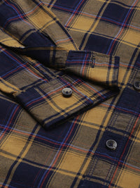 The Indian Garage Co Men Navy Blue & Mustard Yellow Checked Casual Shirt