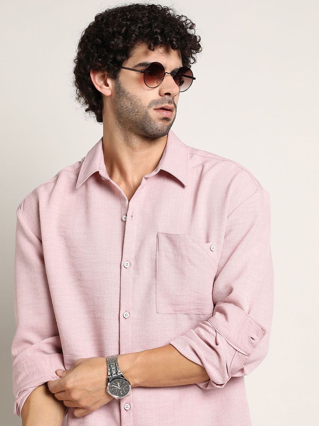Campus Sutra Men Comfort Relaxed Fit Spread Collar Solid Cotton Casual Shirt