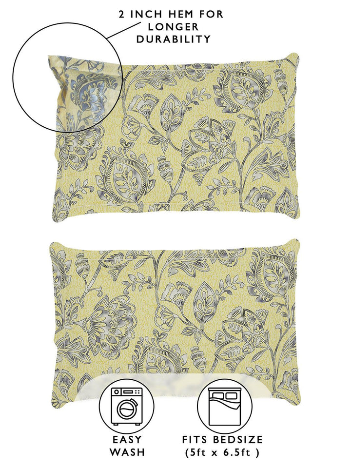 Story@home Arena Beige & Grey Printed 180 TC Queen Bedsheet & 2 Pillow Covers