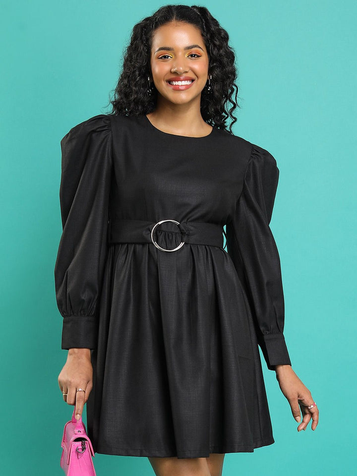 Tokyo Talkies Black Puff Sleeve Fit & Flare Dress