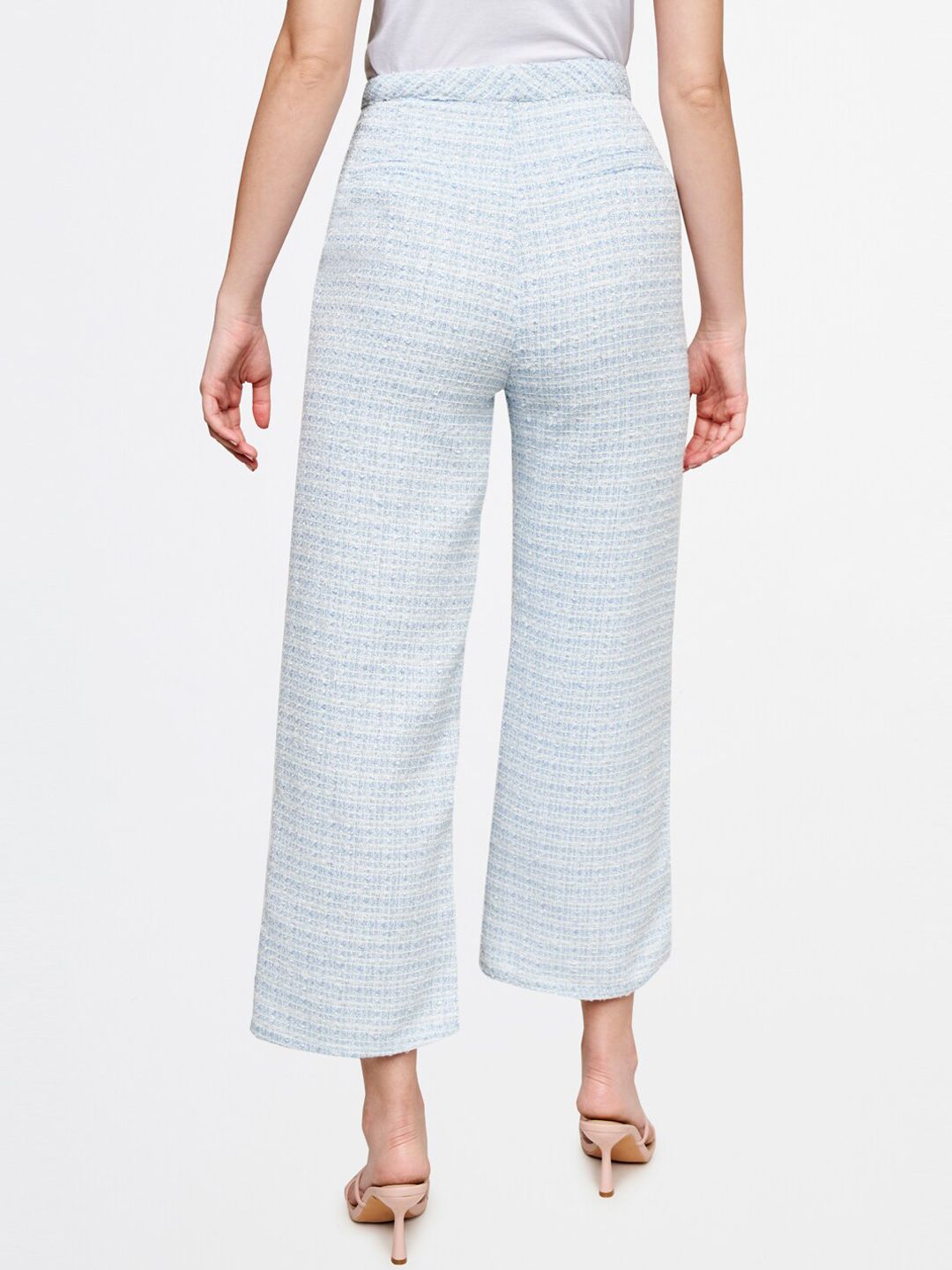 AND Women Blue Checked Flared Trouser