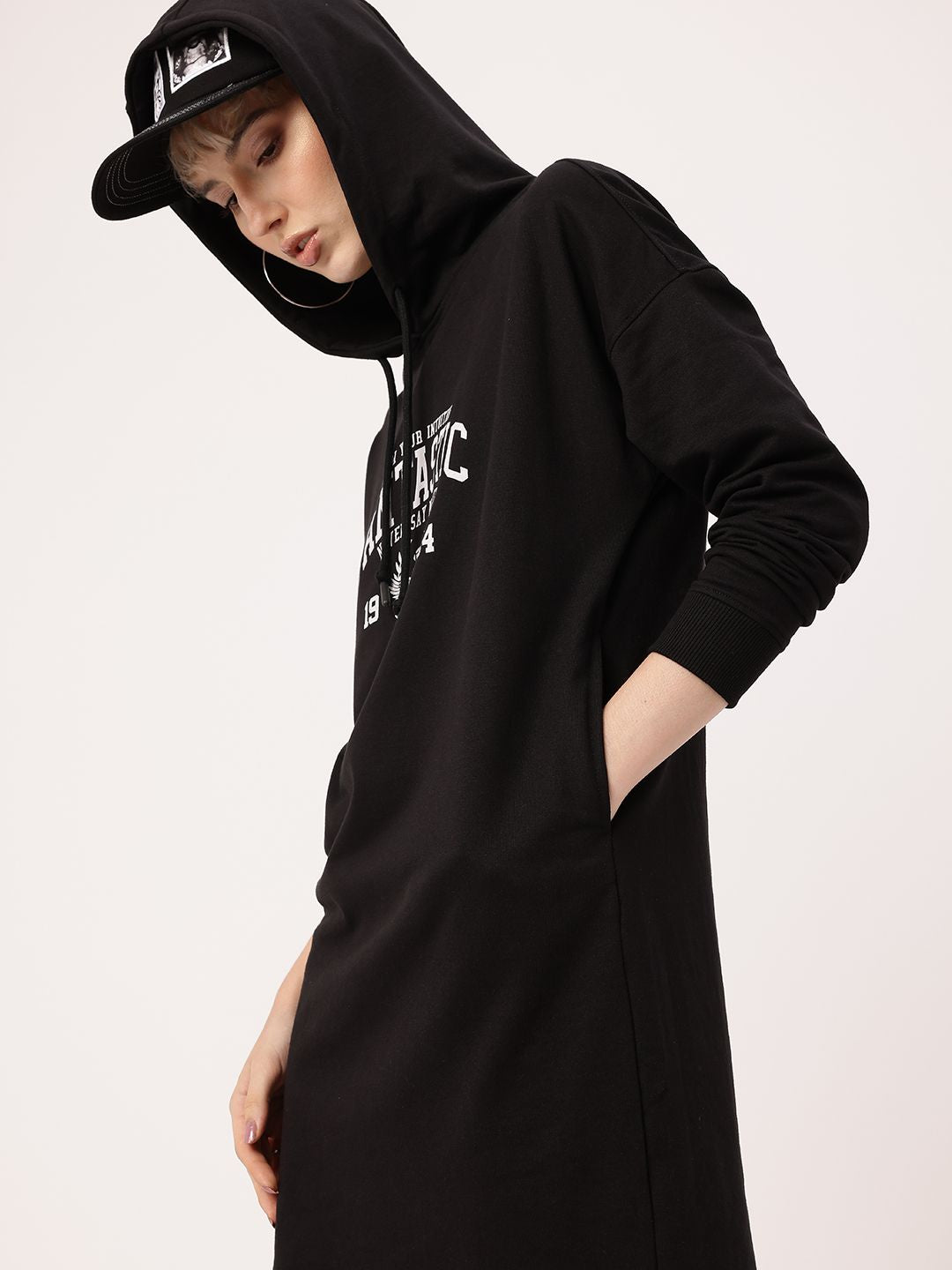 DressBerry Varsity Cool Printed Hooded T-shirt Dress