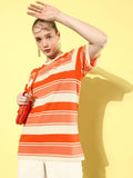 DILLINGER Striped Oversized Drop-Shoulder Sleeves Pure Cotton T-shirt