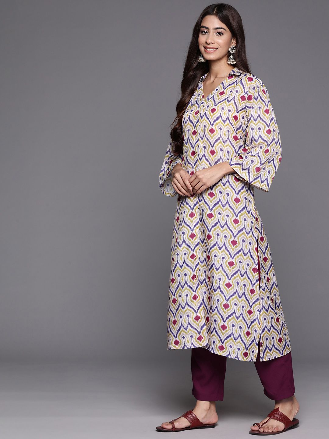 Varanga Abstract Woven Design Flared Kurta with Trousers