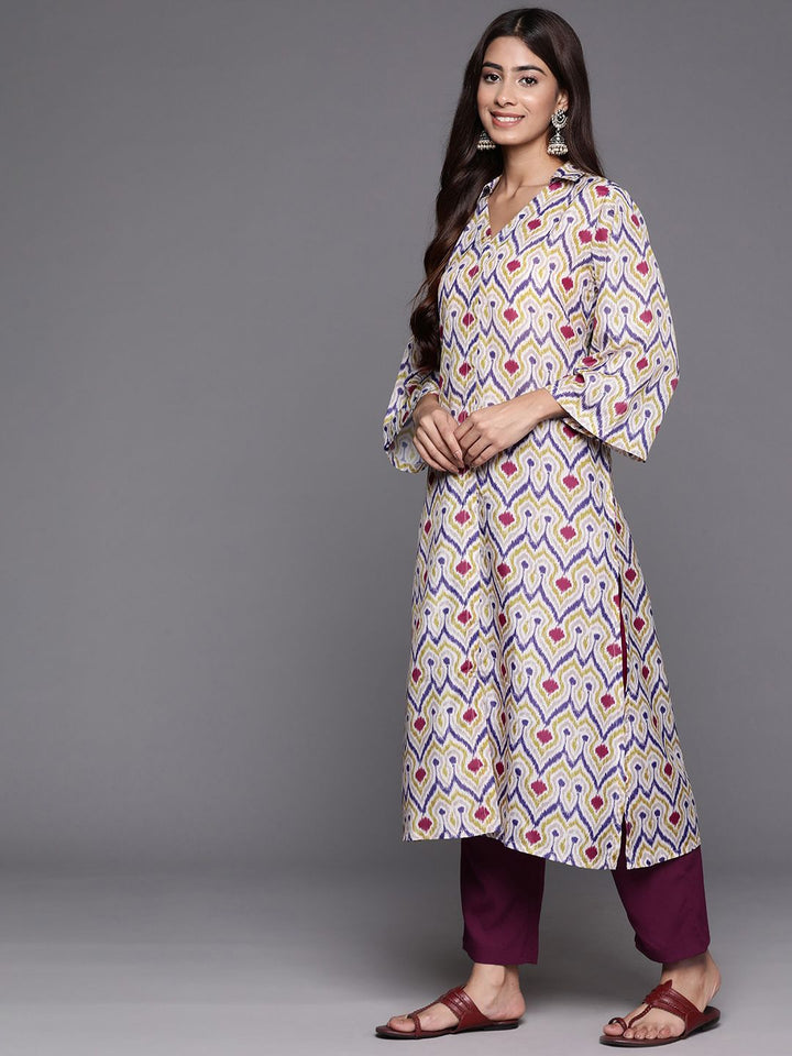 Varanga Abstract Woven Design Flared Kurta with Trousers