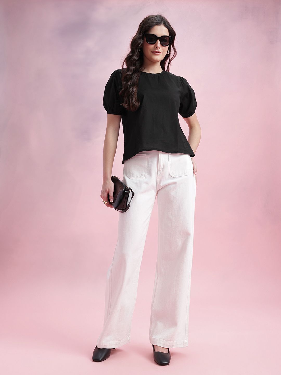 DressBerry Puff Sleeves Pure Cotton Top