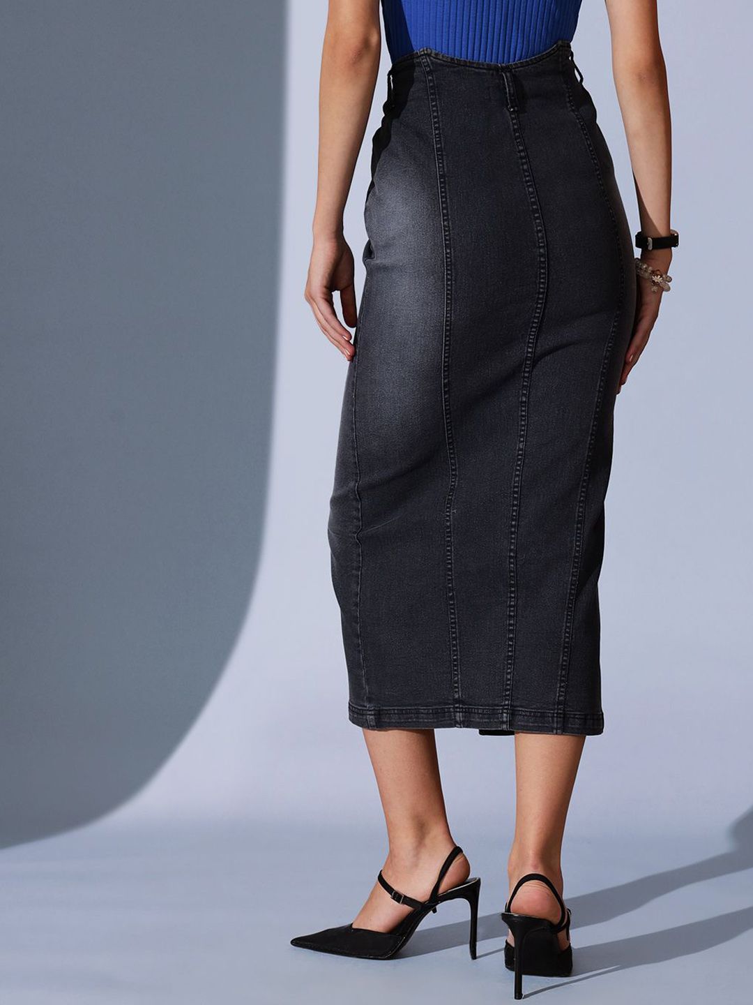 STREET 9 Silt Denim Straight Midi Skirts