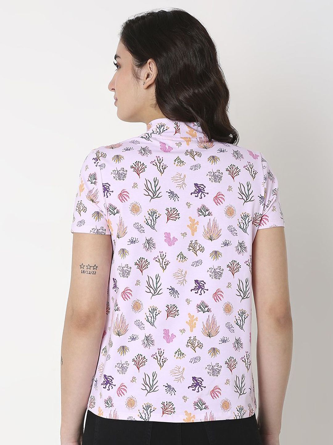 SPYKAR Women Conversational Printed High Neck T-shirt