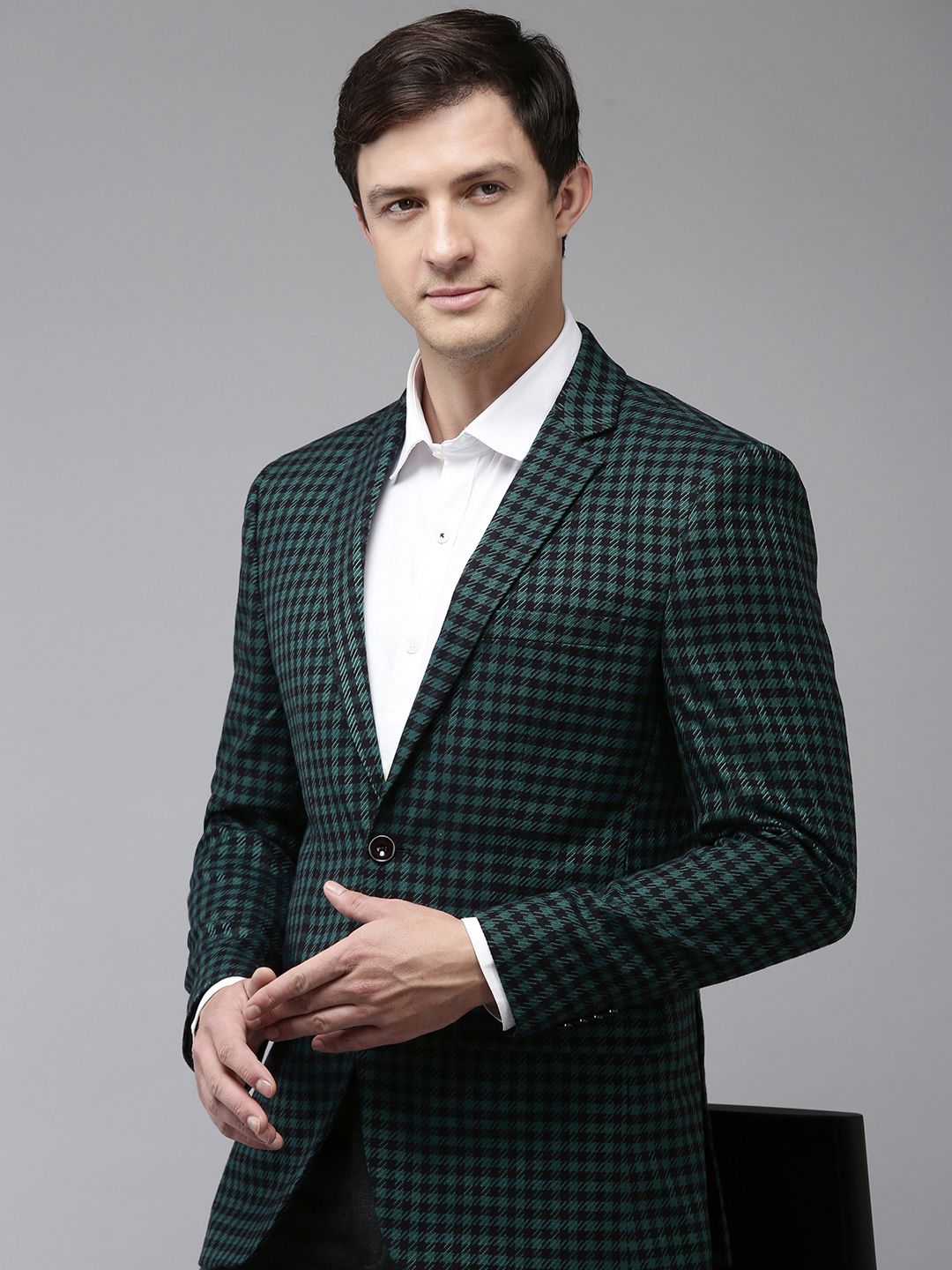 Park Avenue Checked Notched Lapel Slim Fit Single Breasted Formal Blazer