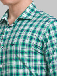 Park Avenue Men Green Slim Fit Gingham Checks Casual Organic cotton Shirt