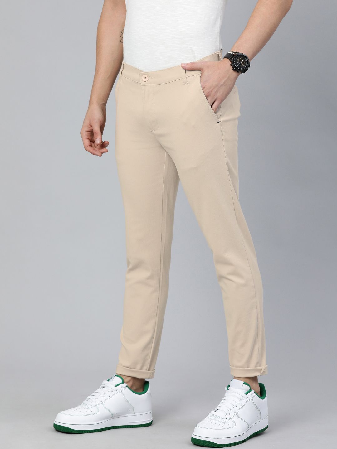 The Indian Garage Co Men Beige Slim Fit Regular Trousers