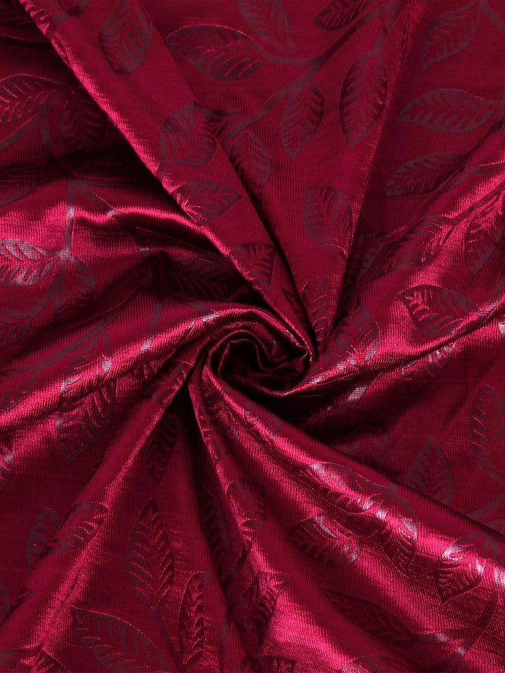 Cortina Set of 2 Maroon Embossed Leaf Print Polyester Door Curtains