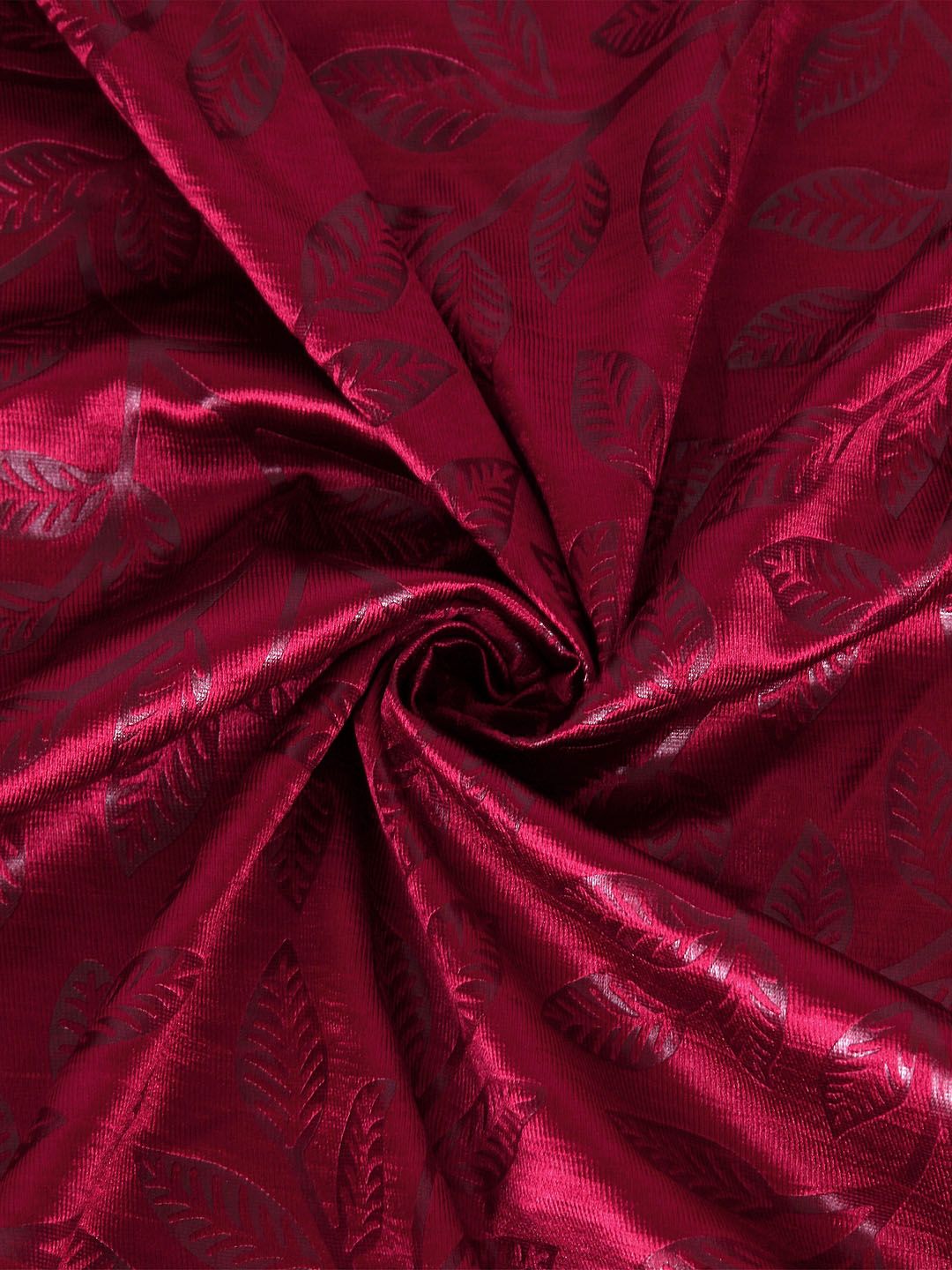 Cortina Set of 2 Maroon Embossed Leaf Print Polyester Door Curtains