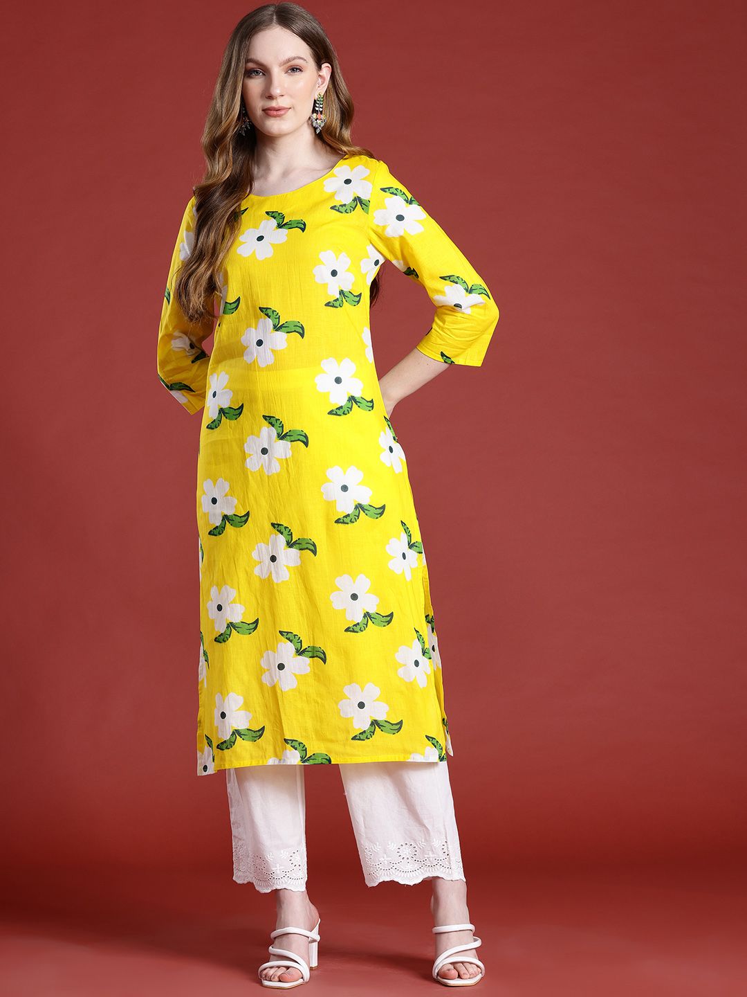 Anouk Floral Printed Pure Cotton Straight Kurta