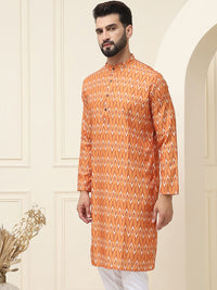SOJANYA Men Mustard Yellow & Cream-Coloured Printed Cotton Kurta