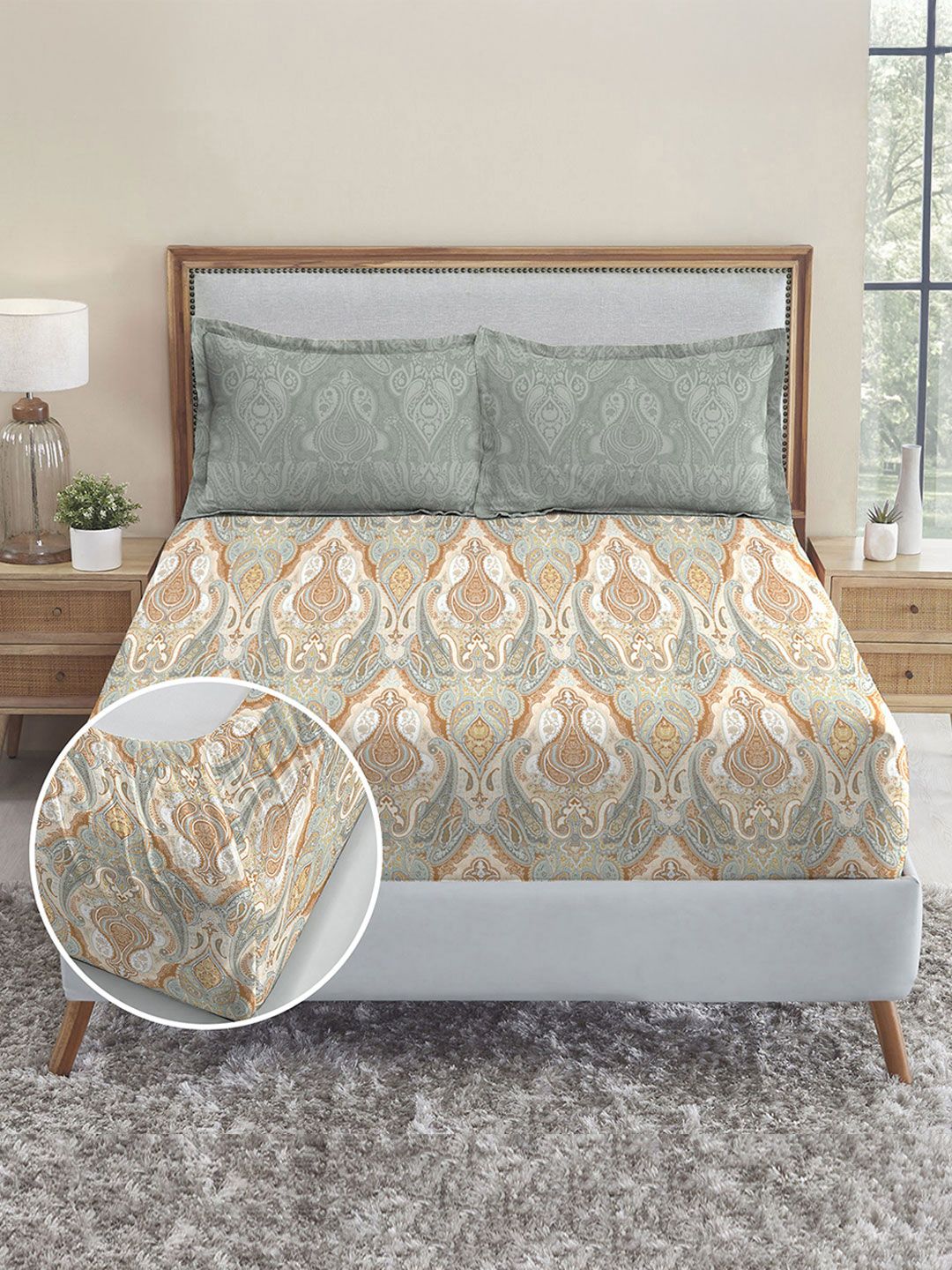 MYTRIDENT Diana Soft Comfort Fitted 210TC King Cotton 1 Fitted Sheet with 2 Pillow Covers