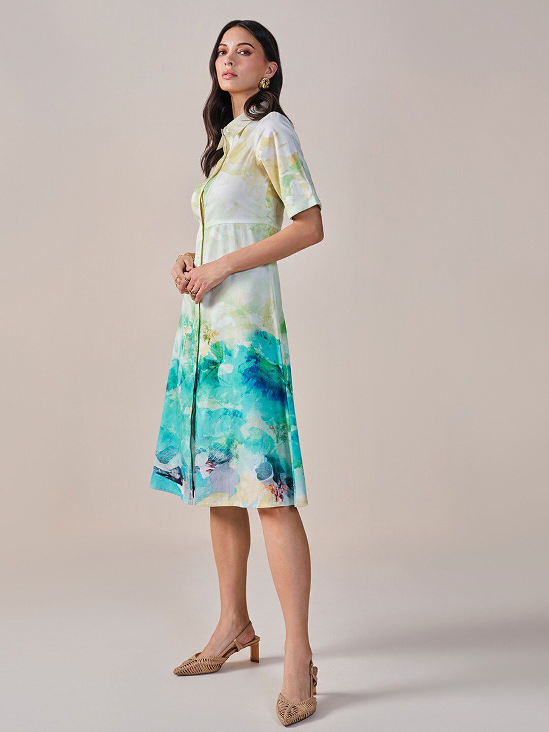 AND Tie and Dye Print Shirt Dress