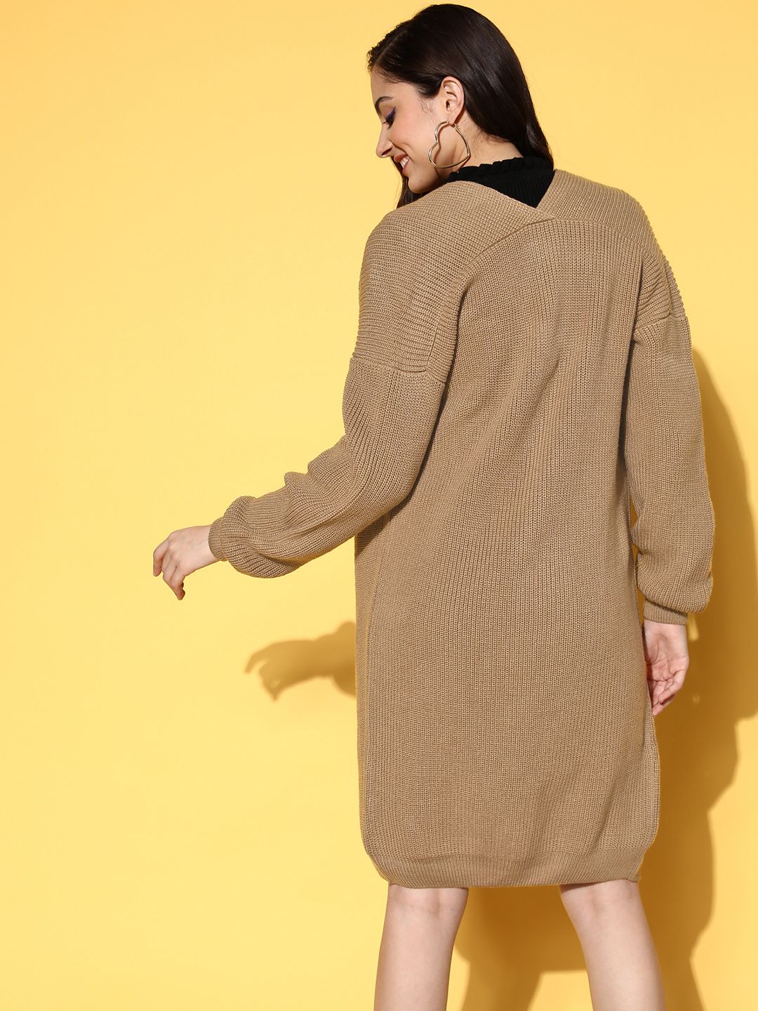 Berrylush Women  Beige Solid Oversized Layer Sweater
