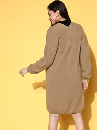 Berrylush Women  Beige Solid Oversized Layer Sweater