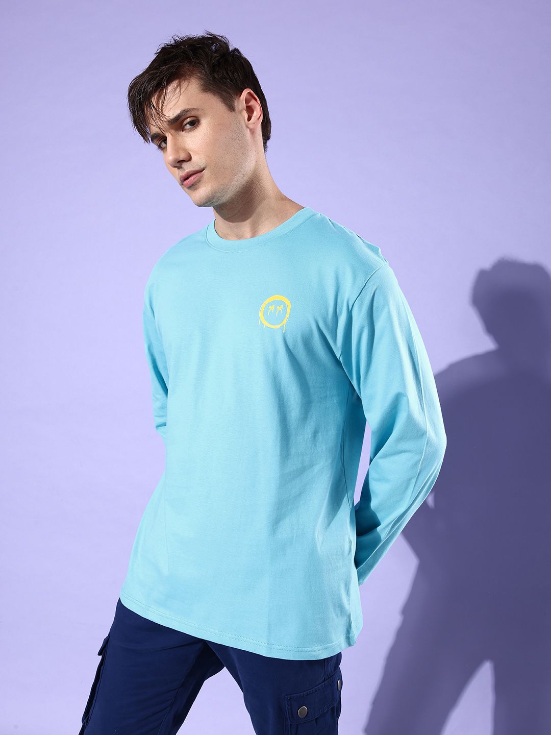 Difference of Opinion Men Turquoise Blue Printed Pure Cotton Oversized T-shirt