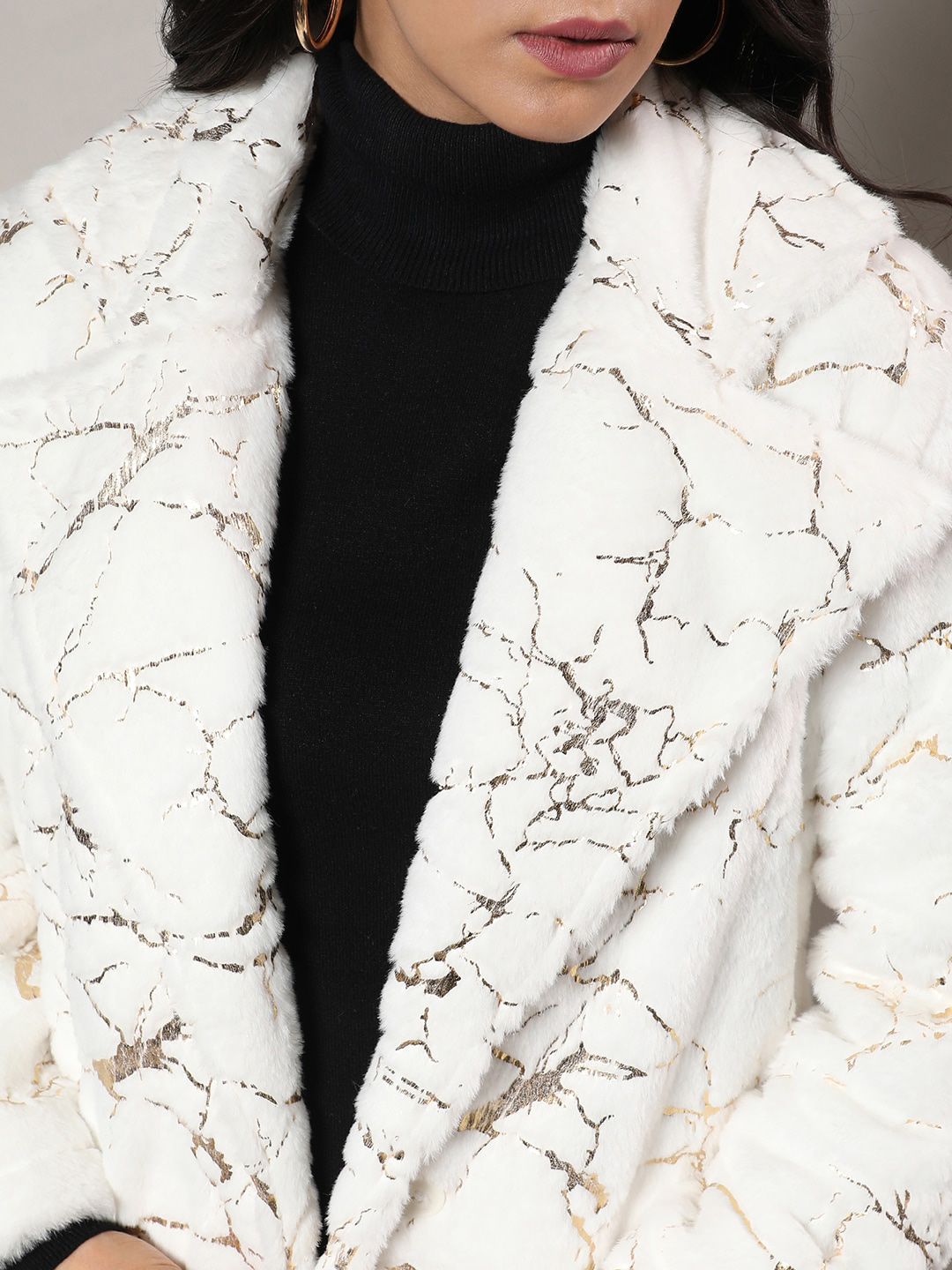 Campus Sutra Self Design Notched Lapel Single Breasted Longline Overcoat