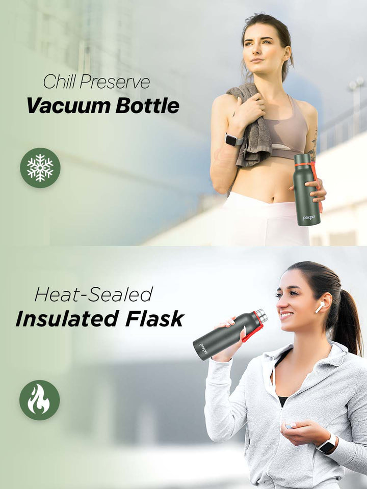 Pexpo Bosco Green Double wall Thermosteel Hot & Cold Green Insulated Water Bottle 600ml