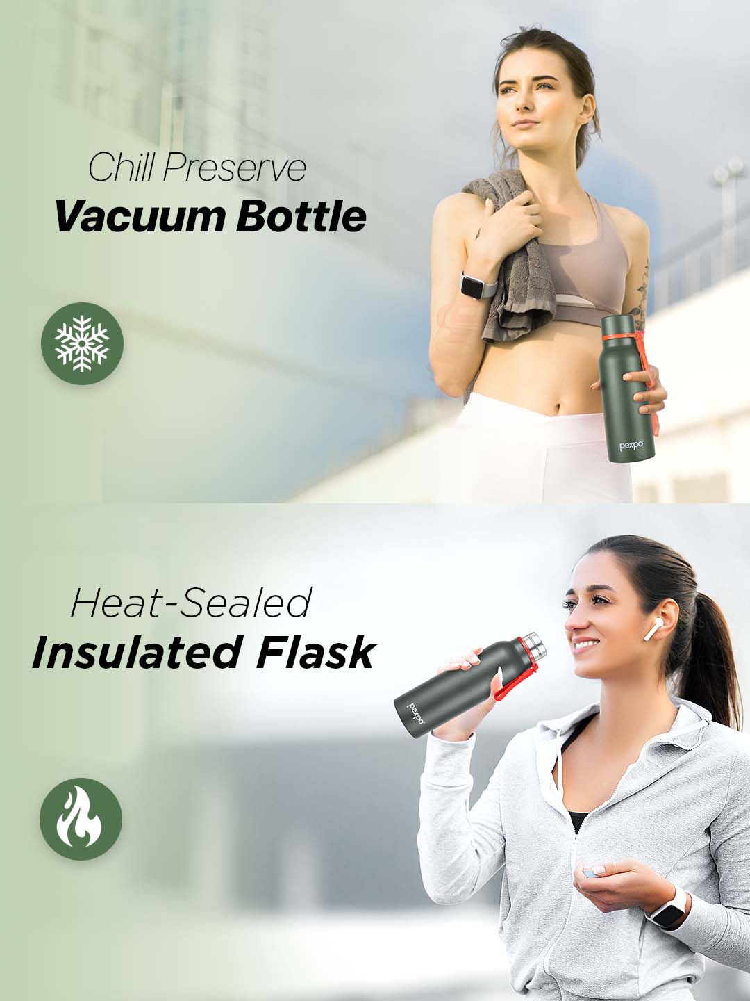 Pexpo Bosco Green Double wall Thermosteel Hot & Cold Green Insulated Water Bottle 600ml