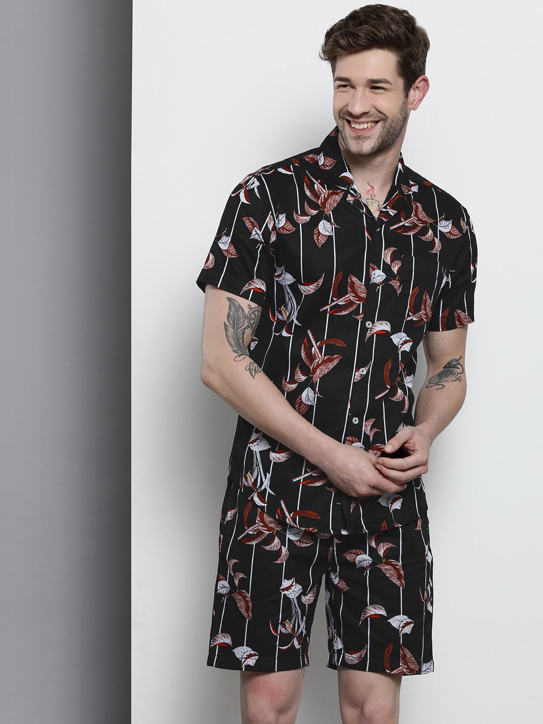 The Indian Garage Co Men Black Printed Pure Cotton Night Suit