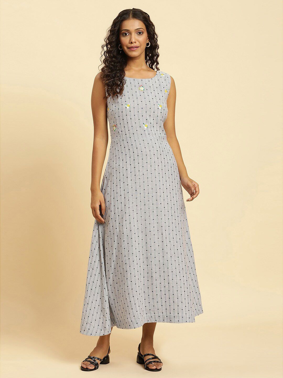 W Striped A-Line Maxi Pure Cotton Dress