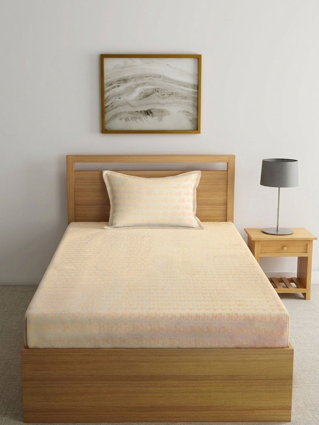 Myntra Elegant Homes Orange Geometric 300 TC Single Bedsheet with 1 Pillow Covers