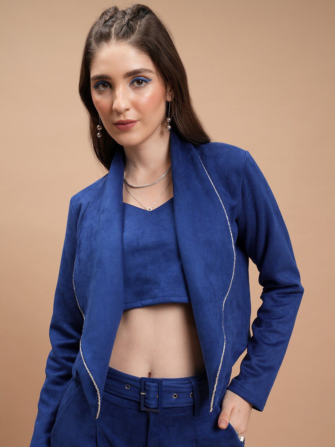 Tokyo Talkies Crop Top With Blazer And Trousers