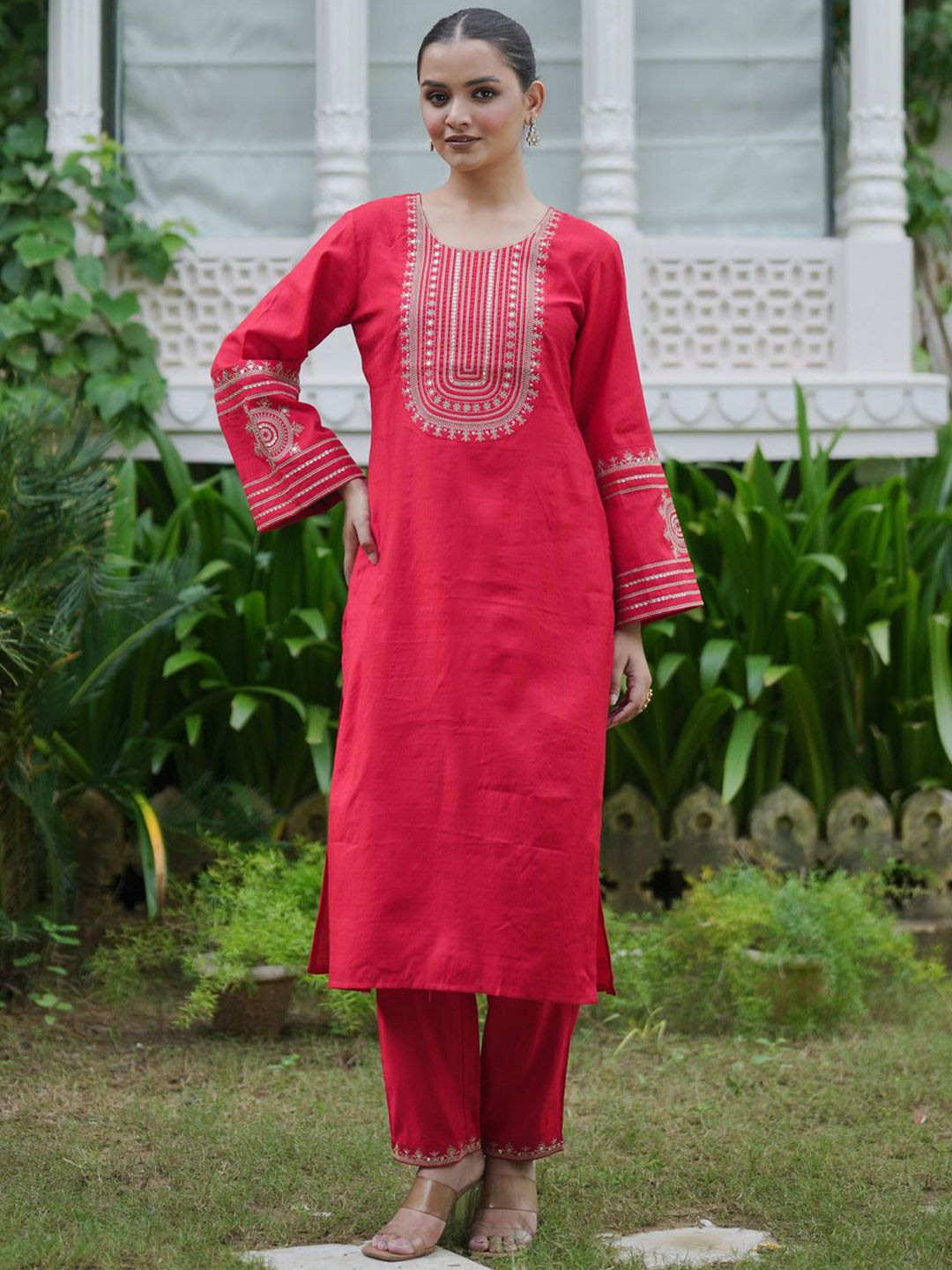 Indo Era Women Ethnic Motifs Embroidered Regular Sequinned Kurta with Trousers