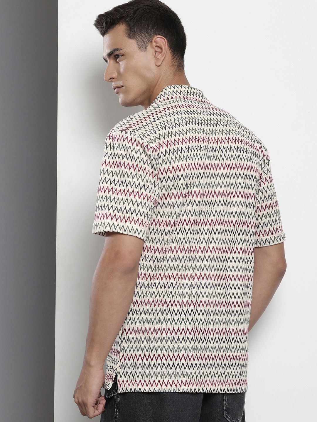 The Indian Garage Co Men Relaxed Fit Textured Lace Crochet Resort Wear Shirt