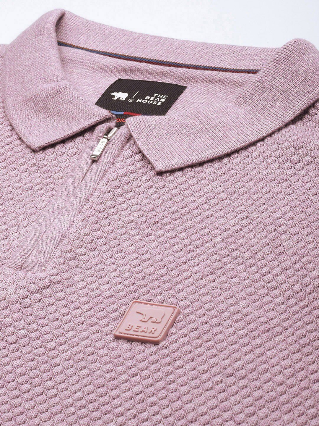 THE BEAR HOUSE Self Design Polo Collar Slim Fit T-shirt