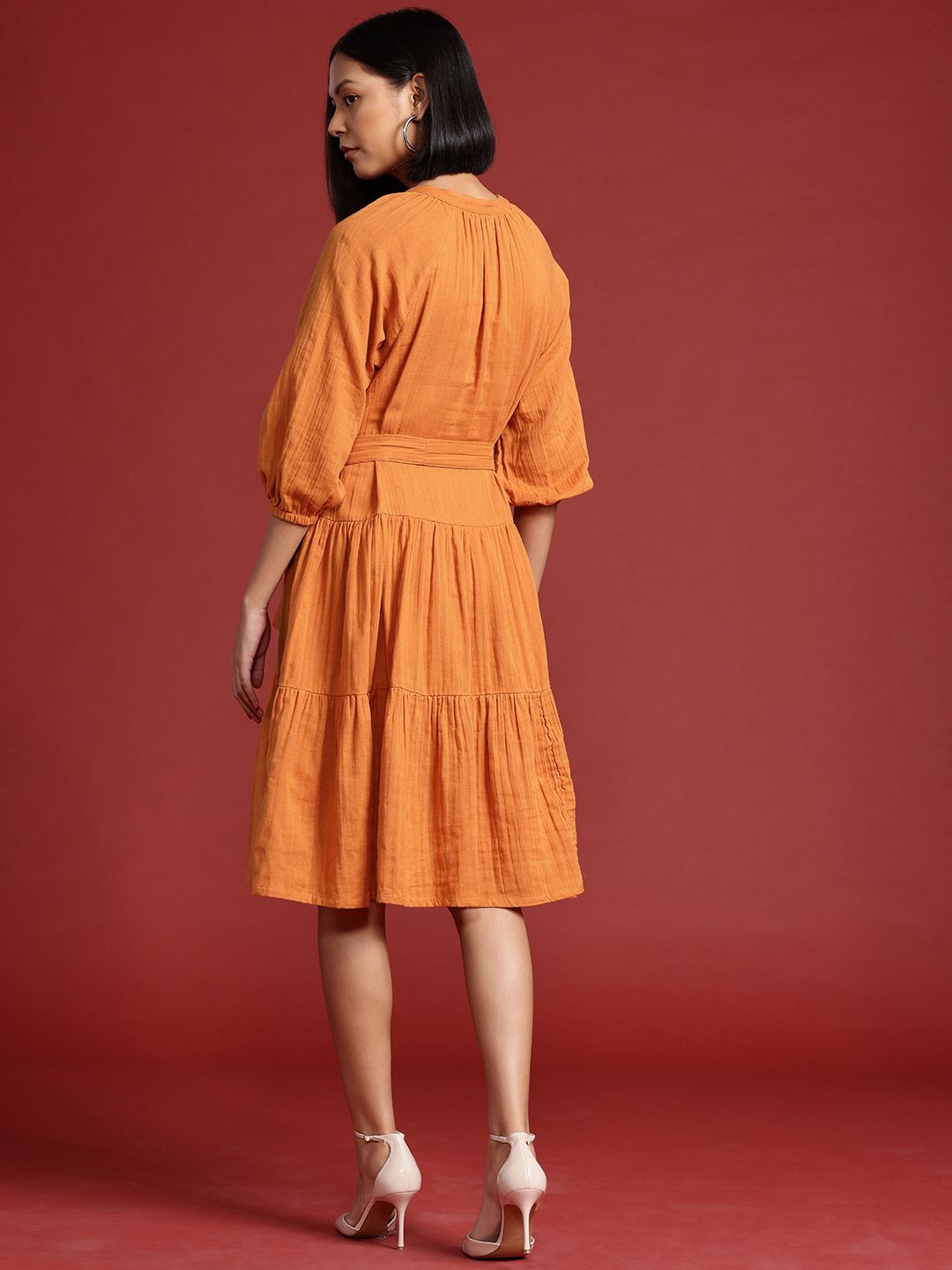 all about you Cotton Tiered A-Line Dress with Belt