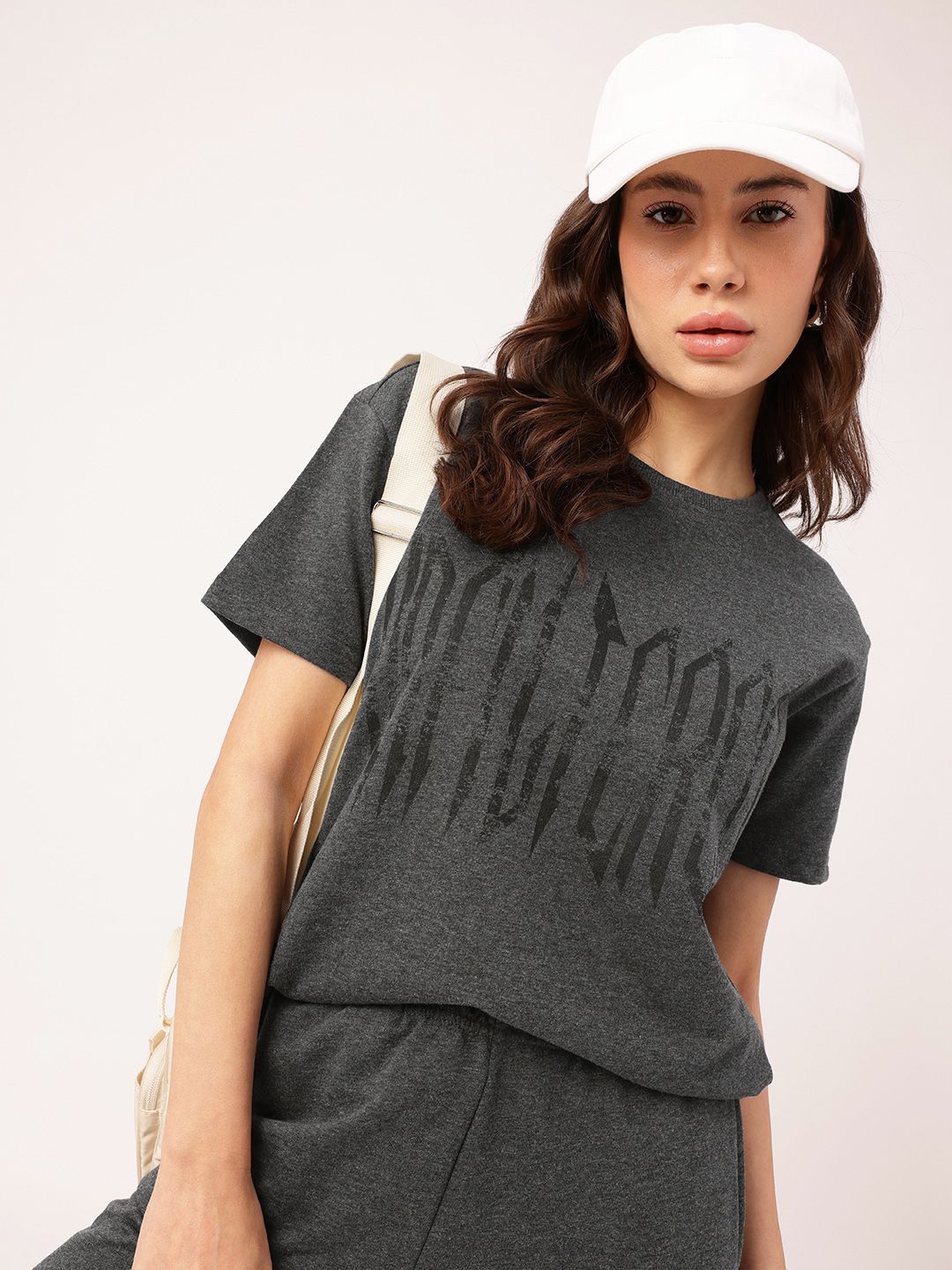DressBerry Urban Chic Cotton Terry Relaxed Fit Printed T-Shirt & Trouser Co-Ords