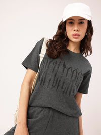 DressBerry Urban Chic Cotton Terry Relaxed Fit Printed T-Shirt & Trouser Co-Ords