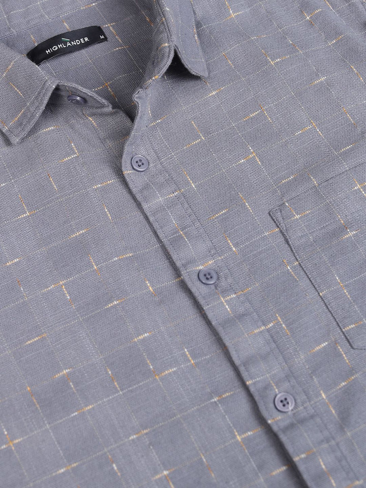 HIGHLANDER Men Special Yarn Dobby Textured Checked Casual Shirt