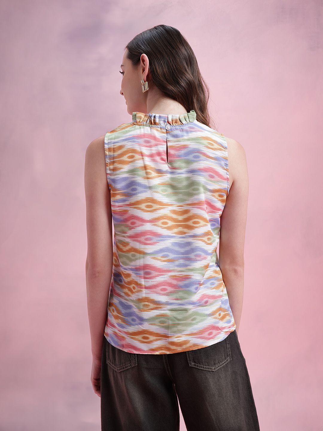 DressBerry Ikat Print Ruffled Detail Top