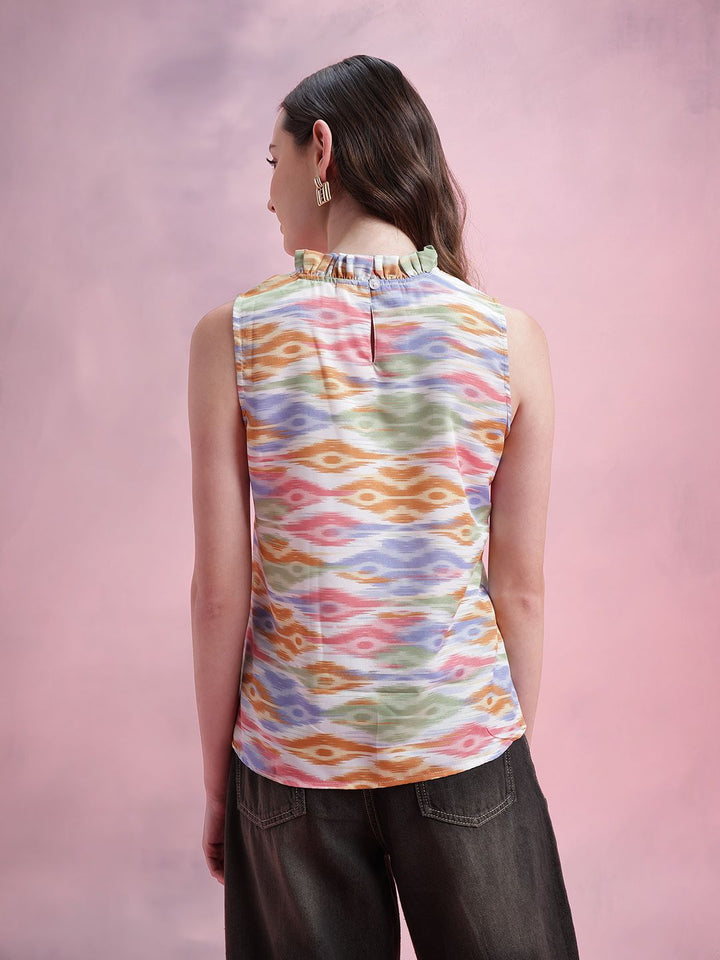 DressBerry Ikat Print Ruffled Detail Top