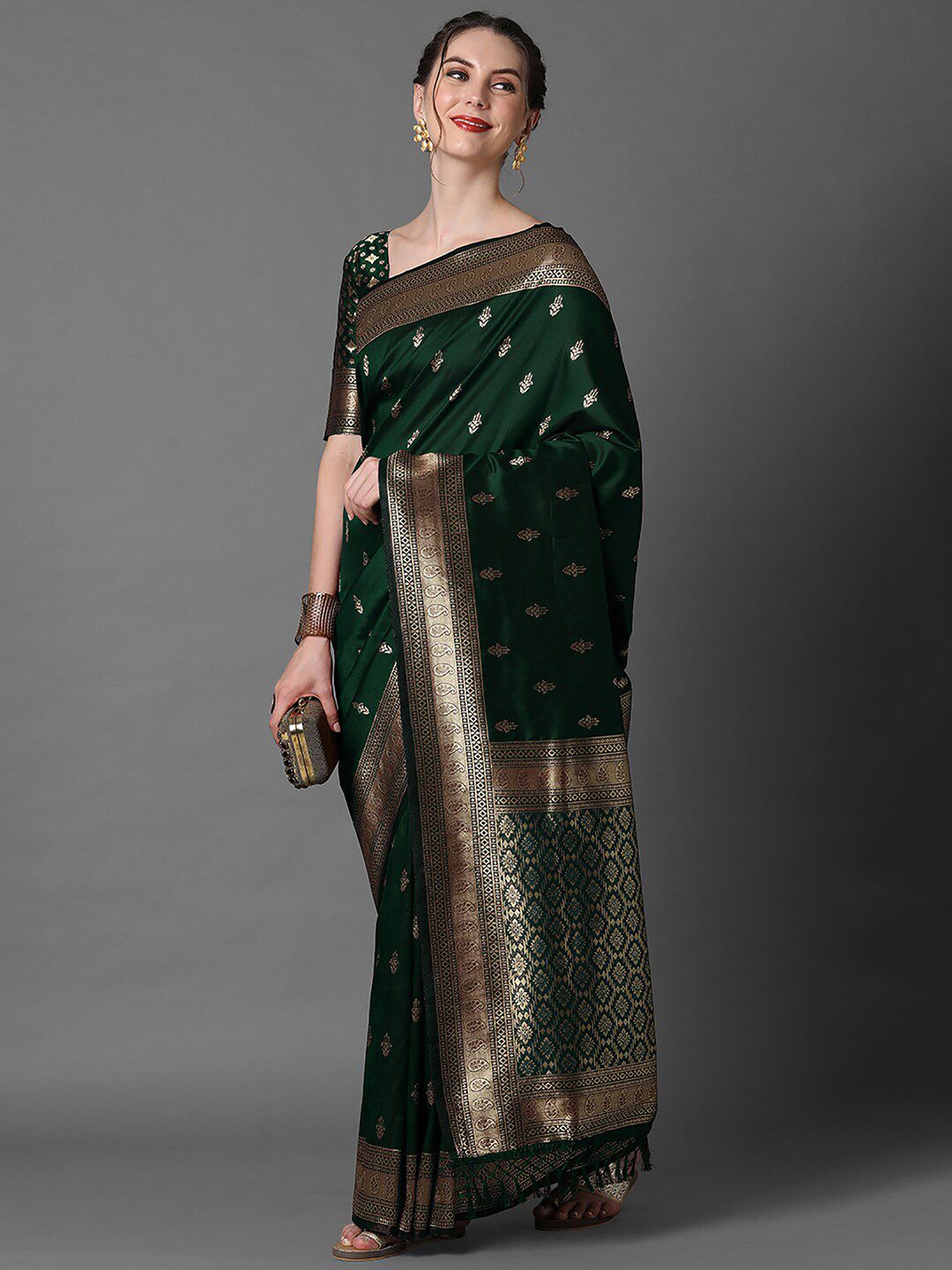 Mitera Ethnic Motifs Woven Design Zari Silk Blend Banarasi Saree
