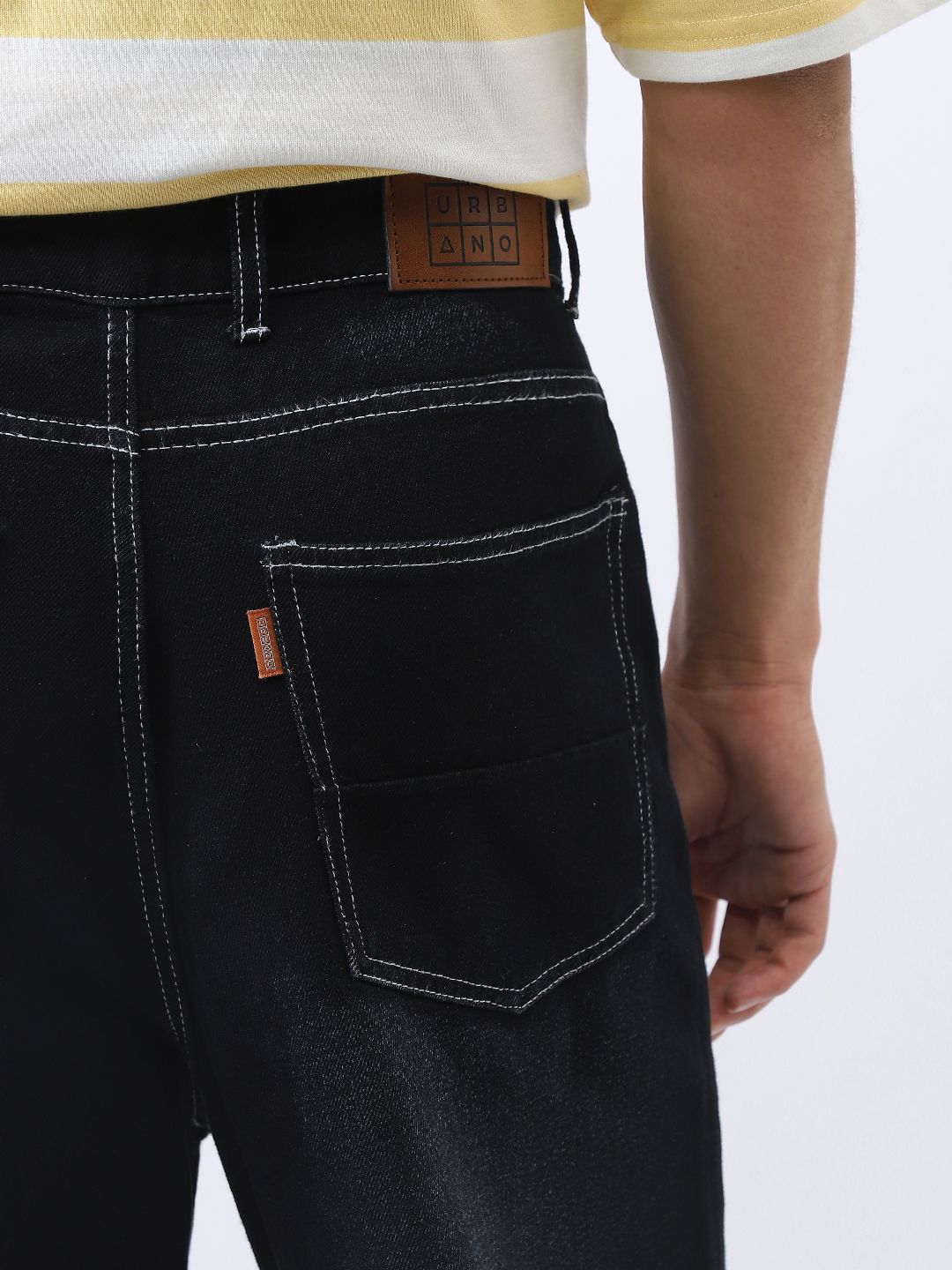 Urbano Fashion Men's Black Loose Baggy Fit Washed Jeans