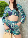 DressBerry Bohemian Bliss Printed Satin Finish Crop Top With Shorts