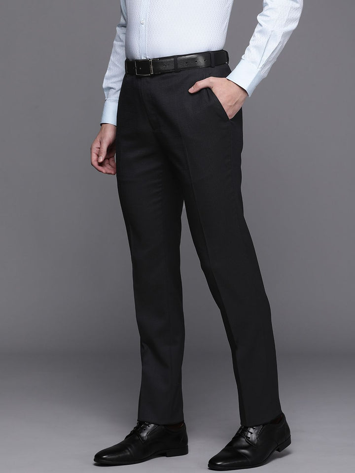 Raymond Men Mid-Rise Self Design Slim Fit Textured Formal Trousers