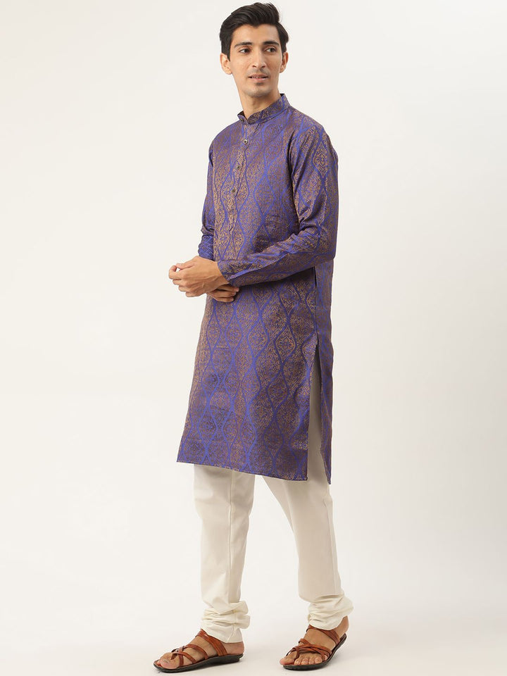 SOJANYA Men Purple Ethnic Motifs Kurta with Churidar & Nehru Jacket
