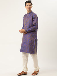 SOJANYA Men Purple Ethnic Motifs Kurta with Churidar & Nehru Jacket