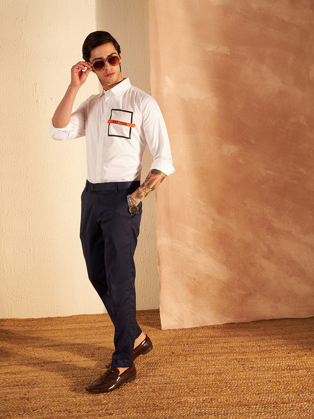 DENNISON Smart Slim Fit Geometric Printed Cotton Casual Shirt