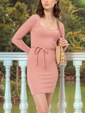 DressBerry Edgy Elegance Ribbed Sweetheart Neck Cut-Out & Tie-Up Detail Bodycon Dress